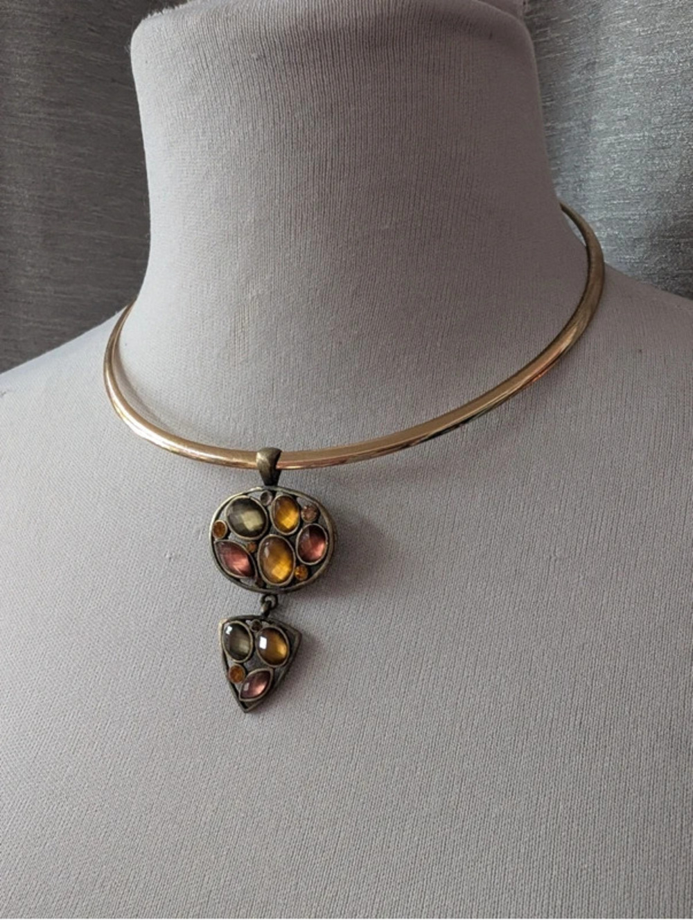 Vintage Lia Sophia Bronze Gemstone Pendant Necklace